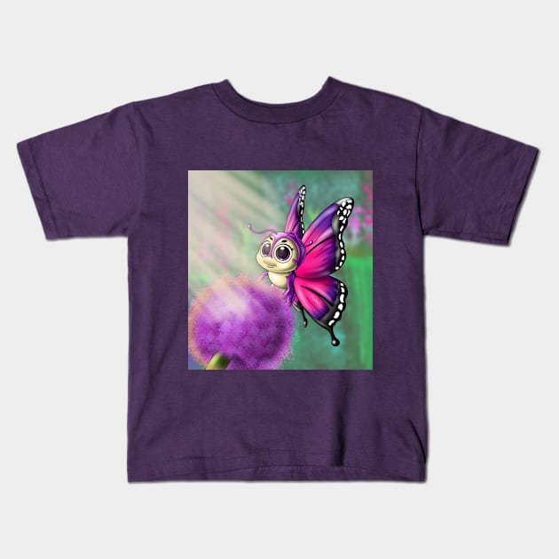 Purple Butterfly on Allium Kids T-Shirt by treasured-gift